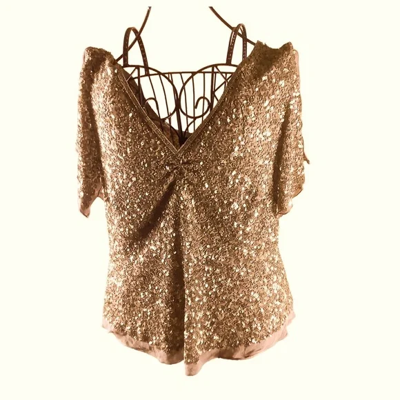 Adrianna Papell Boutique Copper Sequin Silk Top Women’s 2X Plus Size - Picture 2 of 11